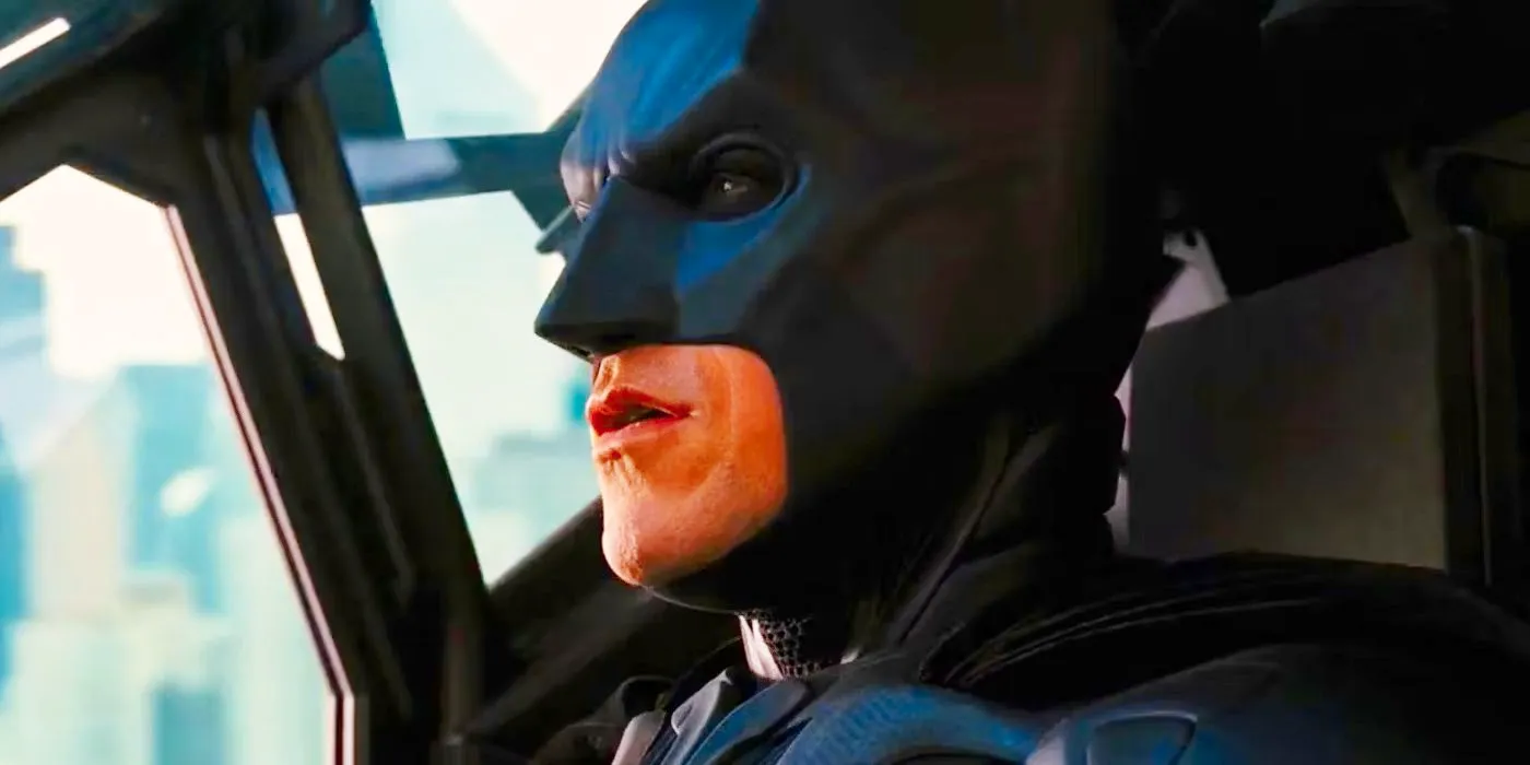 The Dark Knight Rises Batman ending with Batman looking serious  Image