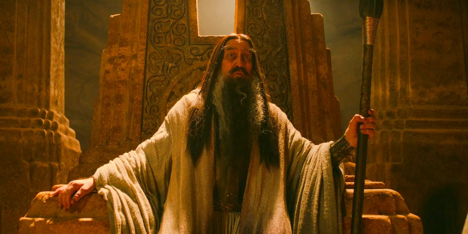 The Dark Wizard (Ciarán Hinds) upset because the Gauldrim has not captured the Istari in The Lord of the Rings: The Rings of Power Season 2 Episode 4 Image