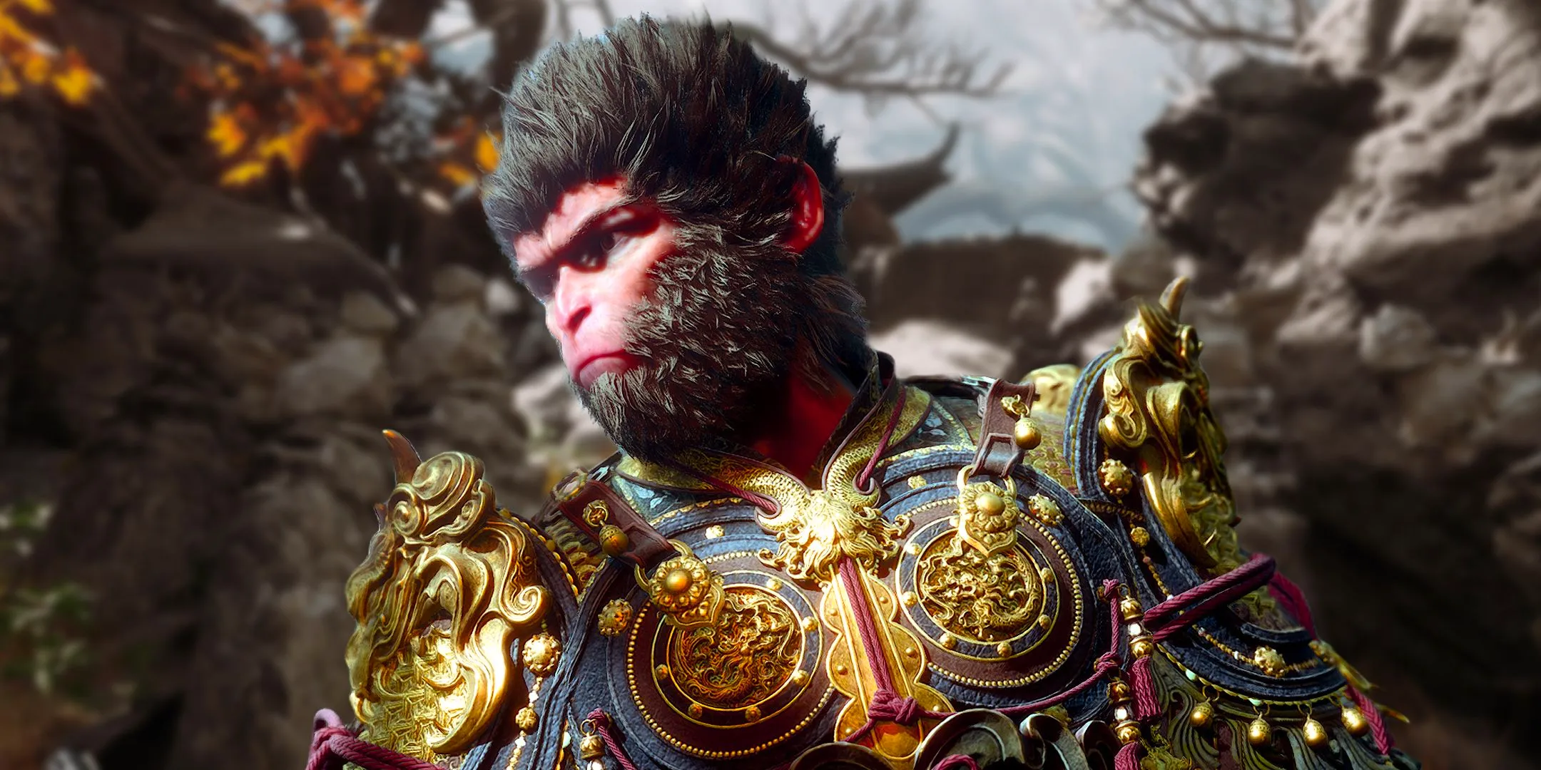 The Destined One with his head turned to the side in Black Myth: Wukong. Image