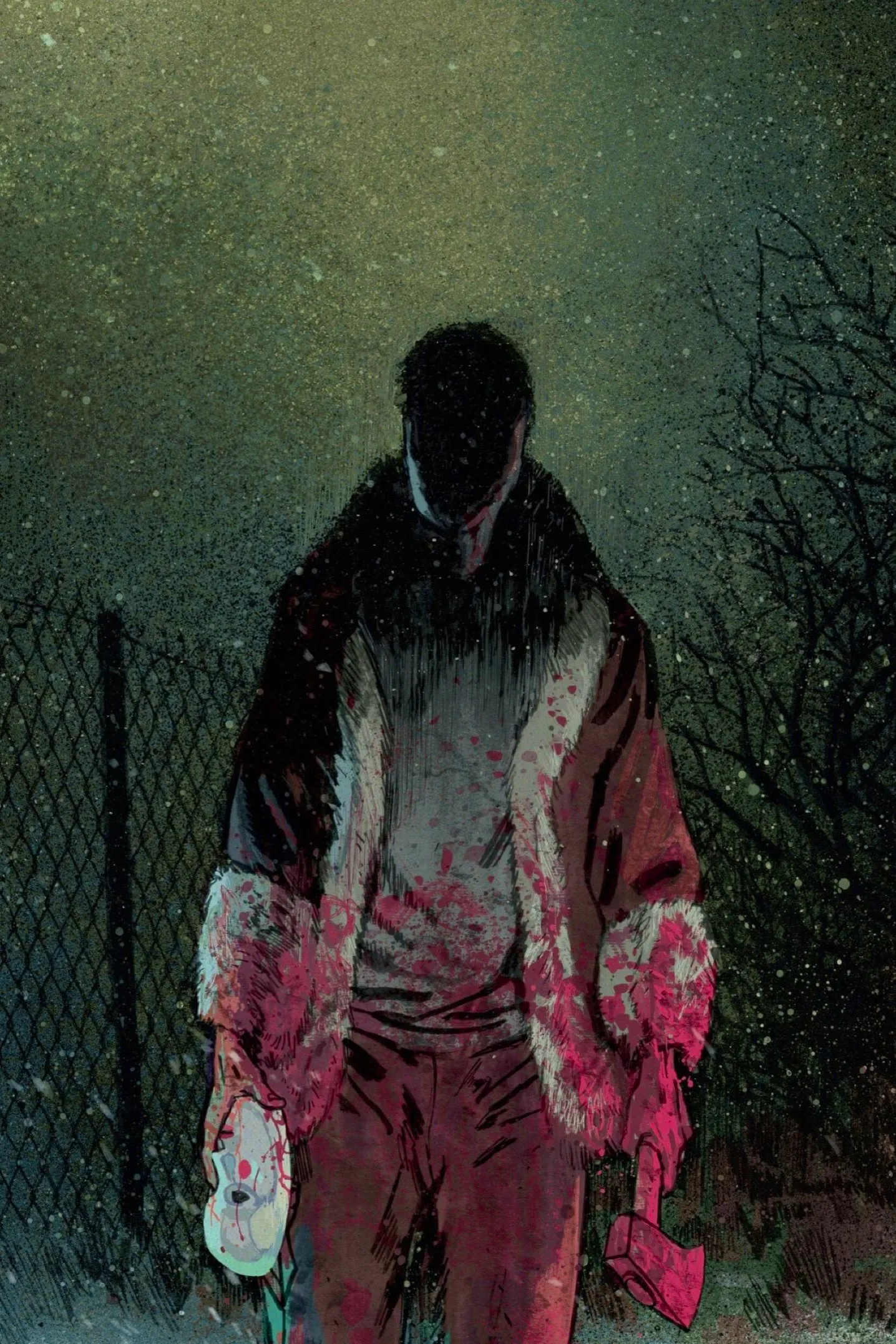 The Deviant #9 Cropped Cover Art by Joshua Hixson - Bloody Santa with ax and mask removed Image