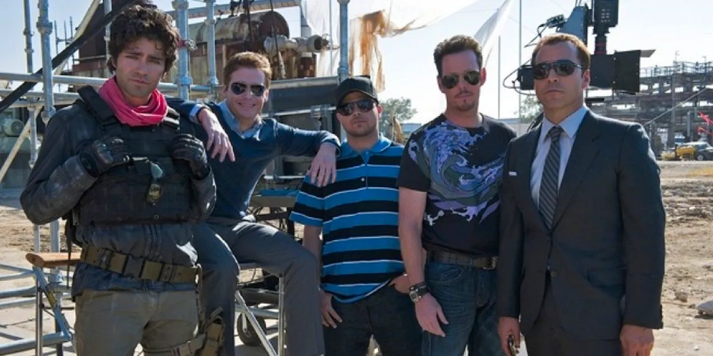 The Entourage cast posing on set Image