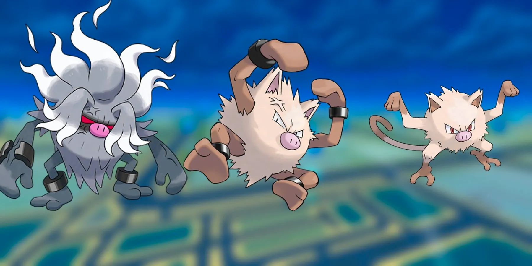 The evolution chain for Mankey Pokemon GO, including Primeape and Annihilape Image