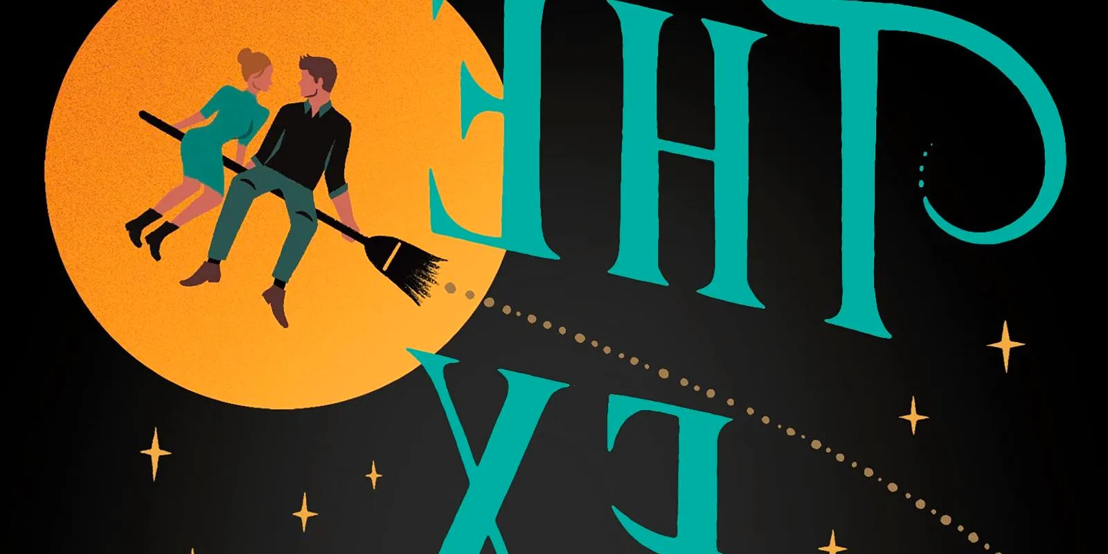 The Ex Hex's cover shows Vivienne and Rhys flying in front of the moon on a broomstick. Image