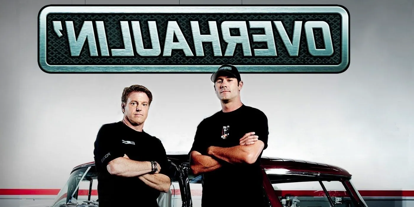 The hosts of the show Overhaulin' posing with their arms crossed. Image