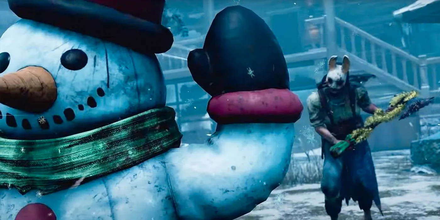 The Huntress approaching a snowman from behind in Dead by Daylight Image