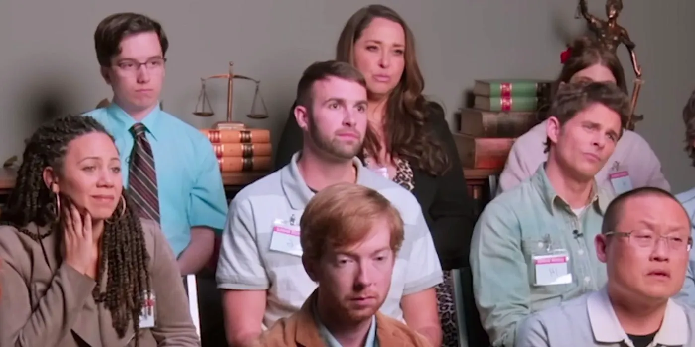 The jury, including Gladden, looks concerned in Jury Duty Image