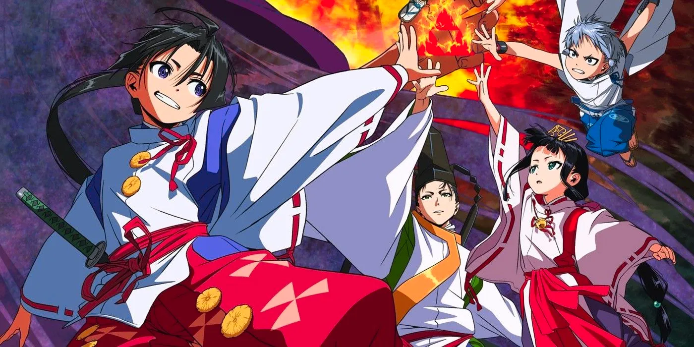 The main cast of The Elusive Samurai reach for a sign Image