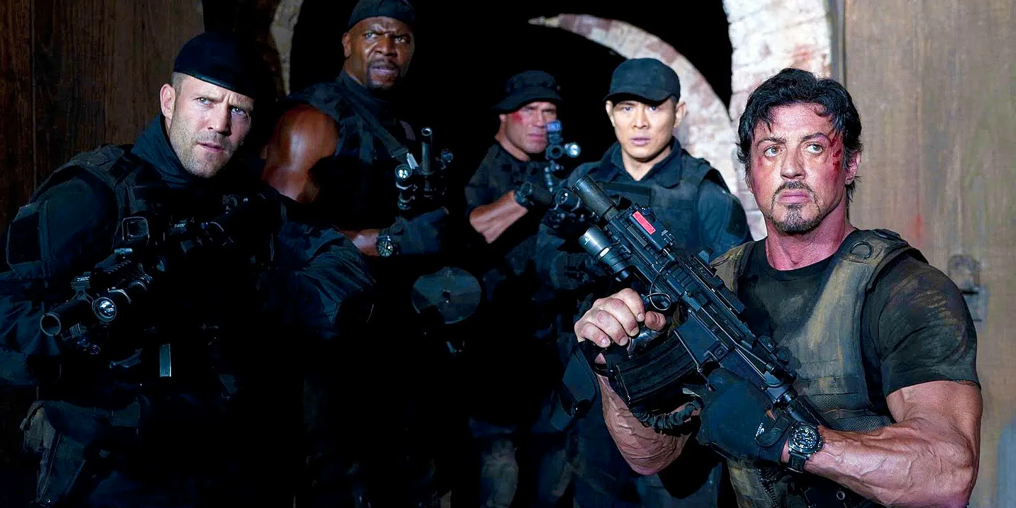 The main cast of the Expendables (2010) including Stallone, Jason Statham and Terry Crews Image