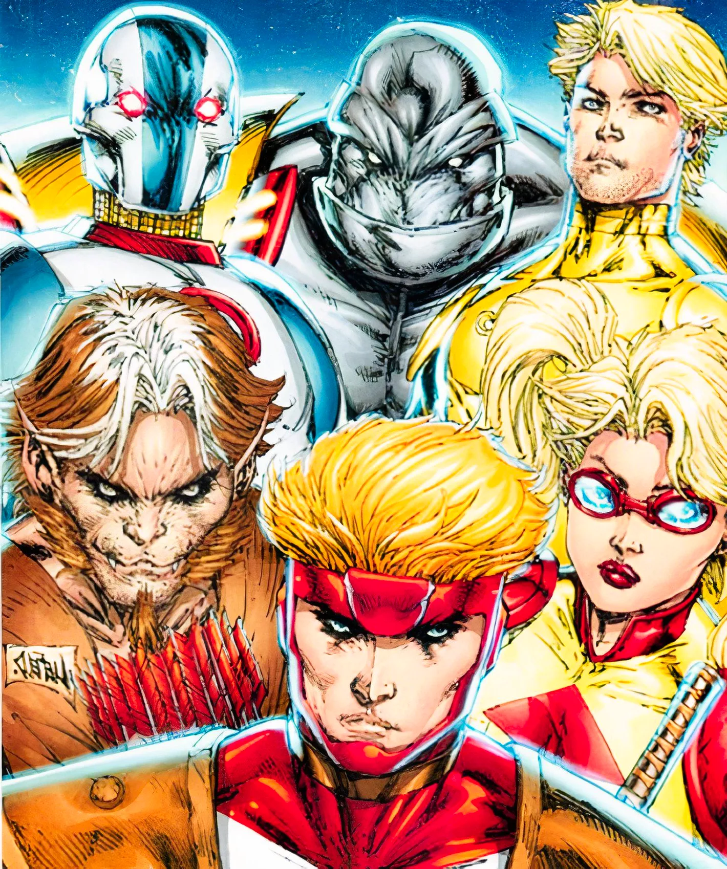 The main characters of Youngblood, against a starry backdrop. Image