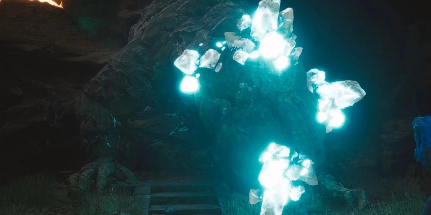 The Mother of Stones Boss with blue light iluminated for its tentacles in Black Myth Wukong Image