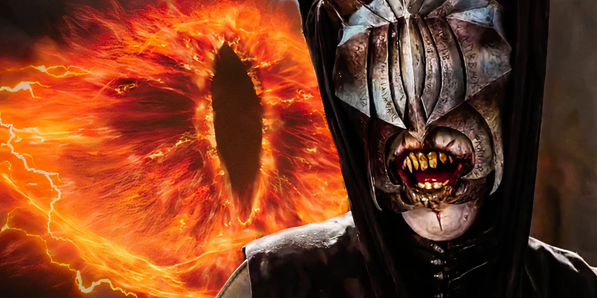 The Mouth of Sauron speaking next to the Eye of Sauron in The Lord of the Rings. Image