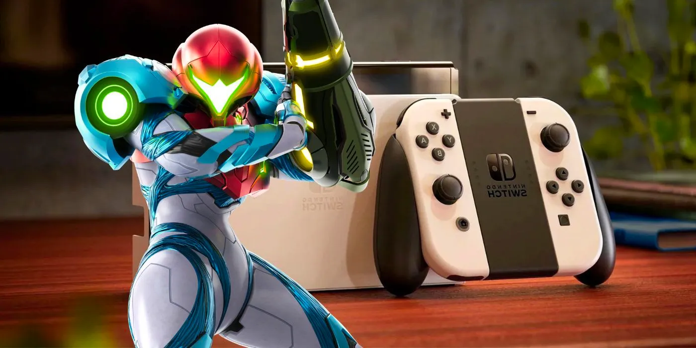 The Nintendo Switch OLED with Samus from Metroid Dread Image