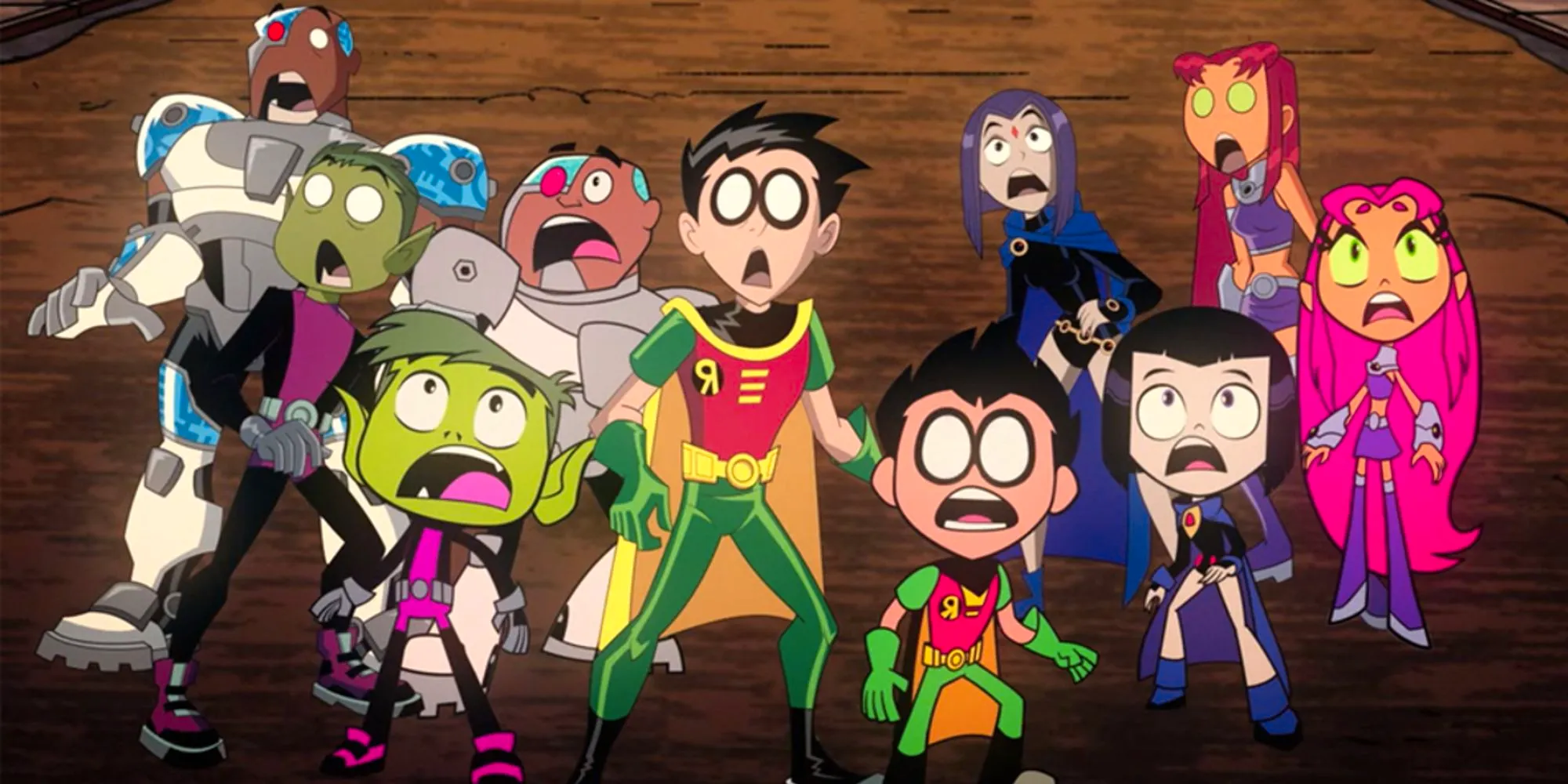 The old and new Teen Titans together in Teen Titans Go! Vs Teen Titans (2019) Image