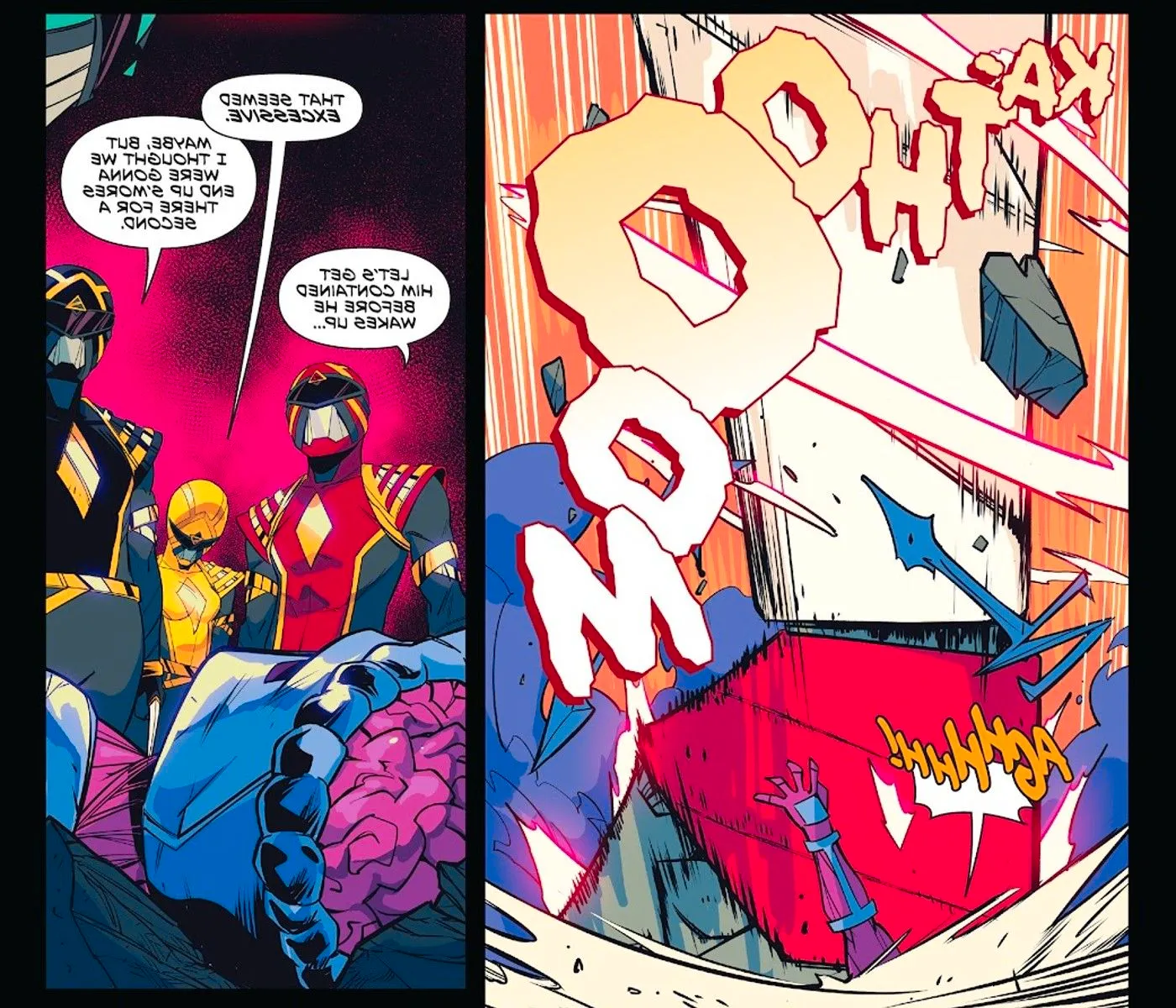 The Omega Rangers summon their Zord to punch Lord Zedd in Mighty Morphin Power Rangers #45 Image