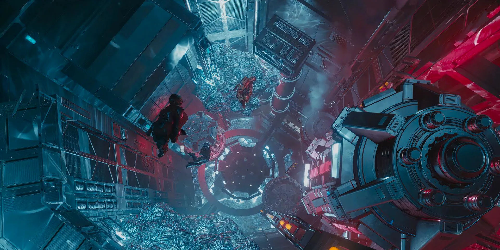 The player character floats through an abandoned, overgrown space station in a screenshot from Starfield's Shattered Space DLC. Image