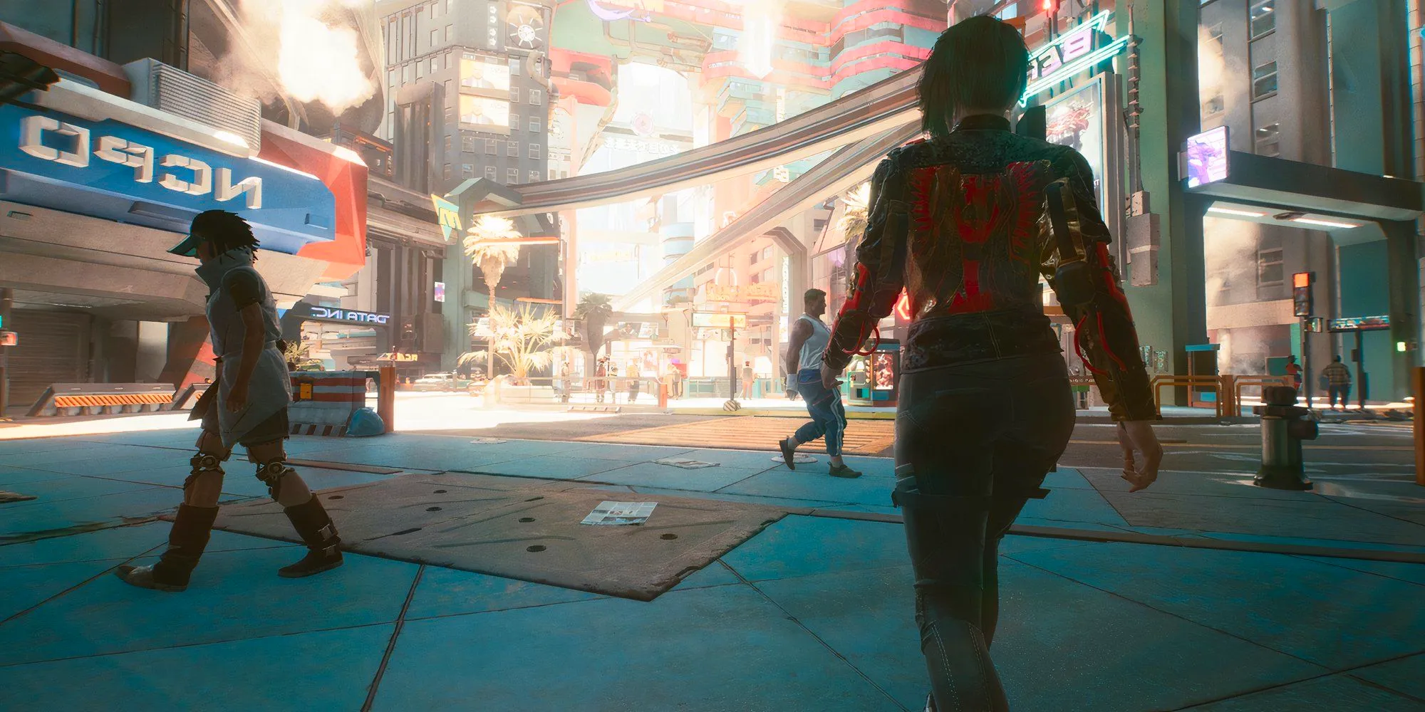 The player walking through Night City in Cyberpunk 2077. Image