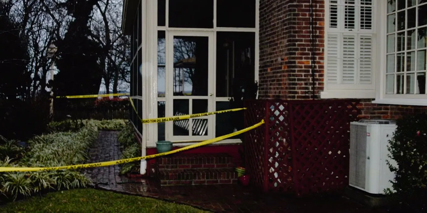 The police tape at Jack Wheeler's house in Unsolved Mysteries. Image