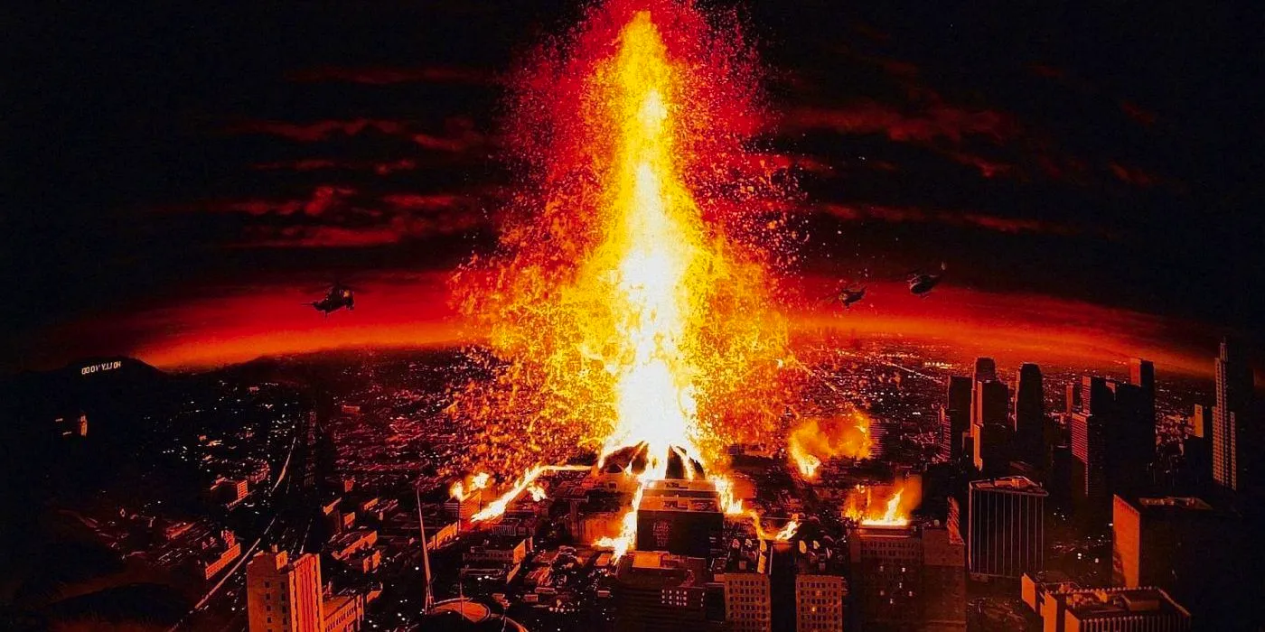 The poster for 1997's Volcano showing a volcani eruption in LA  Image