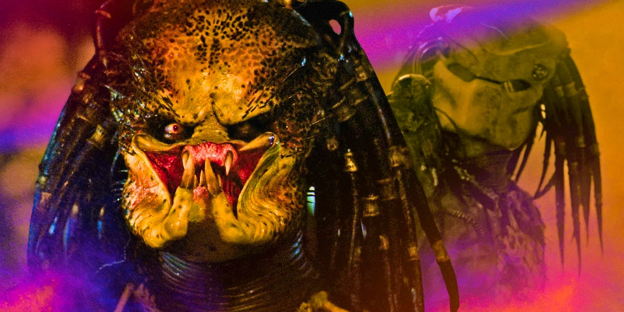 The Predator with and without his helmet collage image from Predator (1987) Image