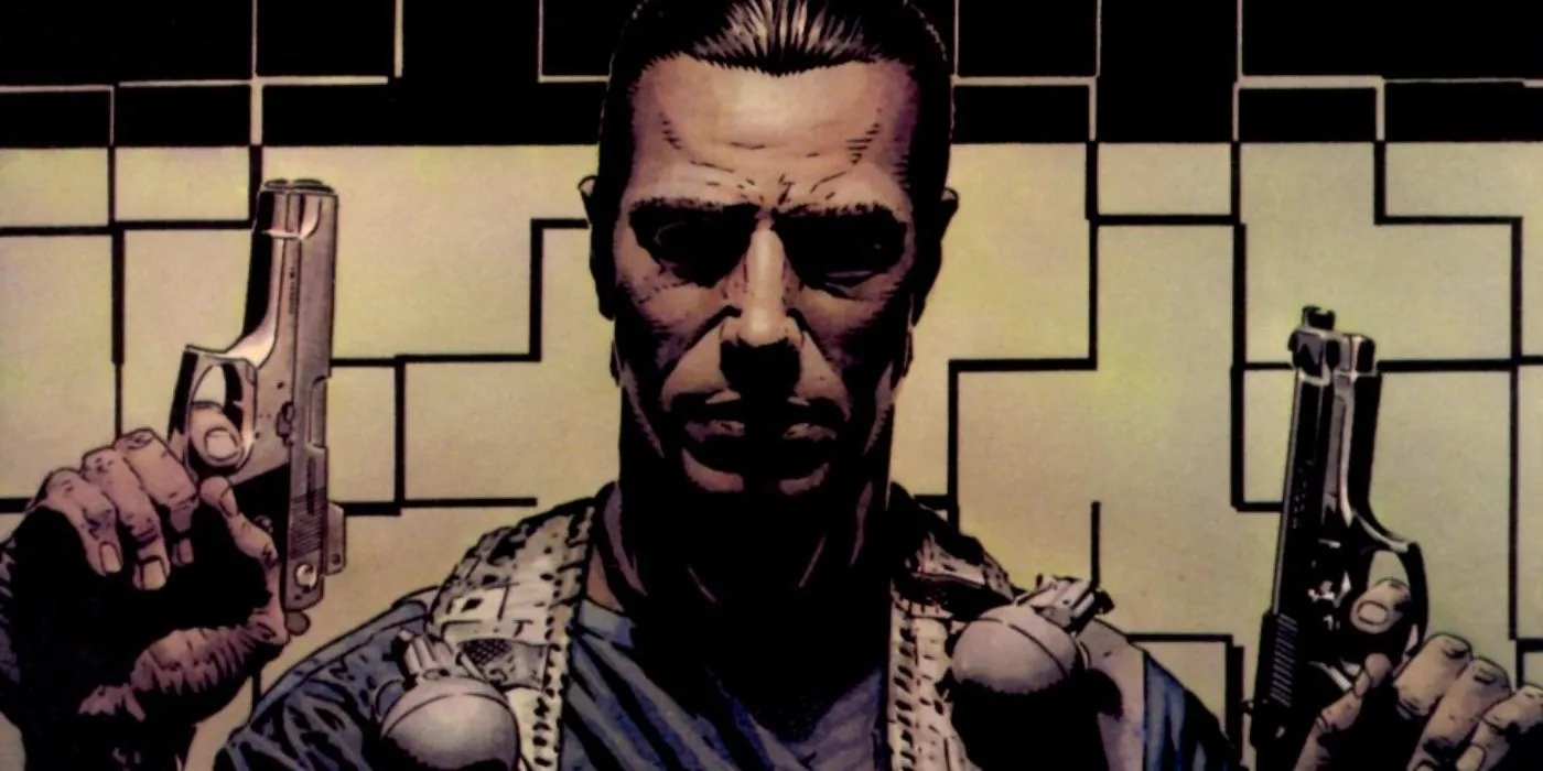 The Punisher holding two pistols.  Image