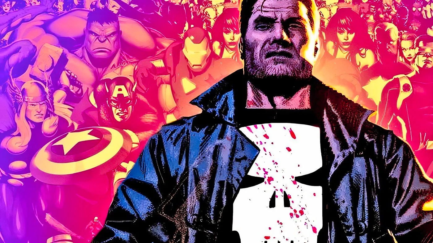 The Punisher with the entire Marvel Universe behind him. Image