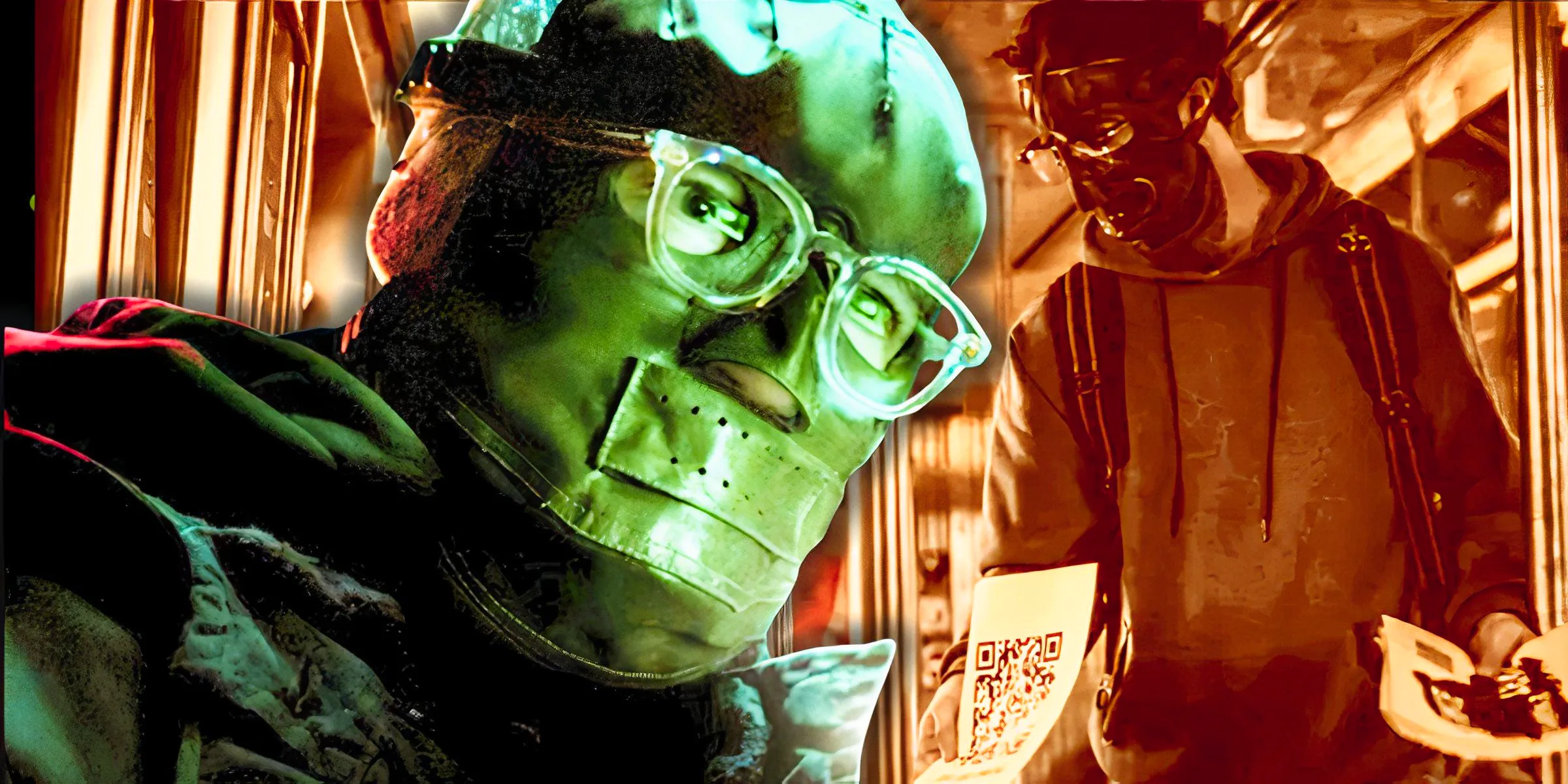 The Riddler's follower shows Oz a QR Code with The Riddler in the foreground Image