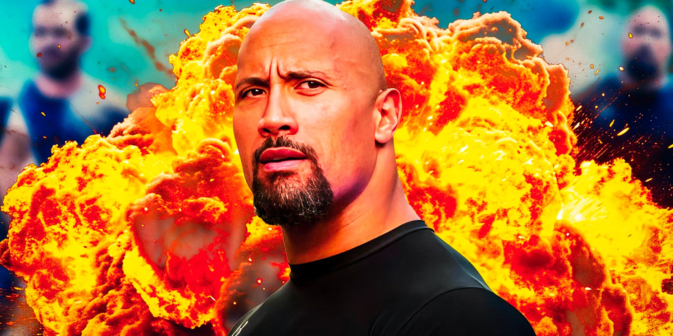 The Rock as Luke Hobbs standing confidently in front of fire in Fast & Furious Image