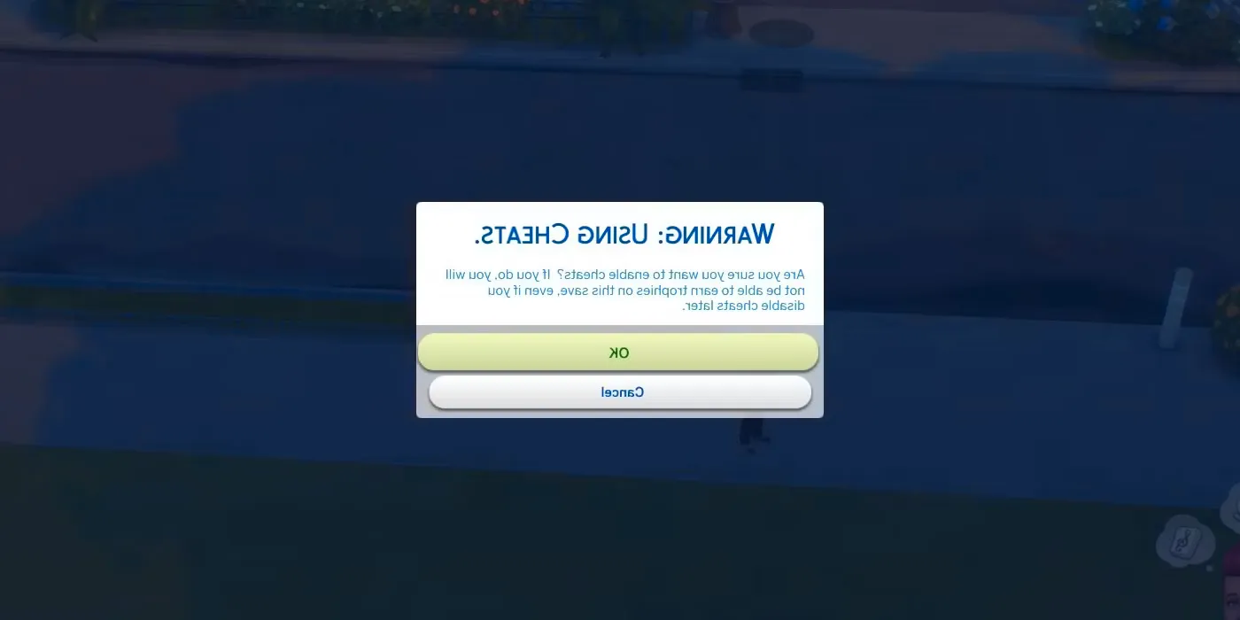 The Sims 4 cheat code warning notification.  Image