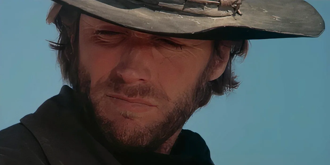 The Stranger looking down from his horse on High Plains Drifter Image