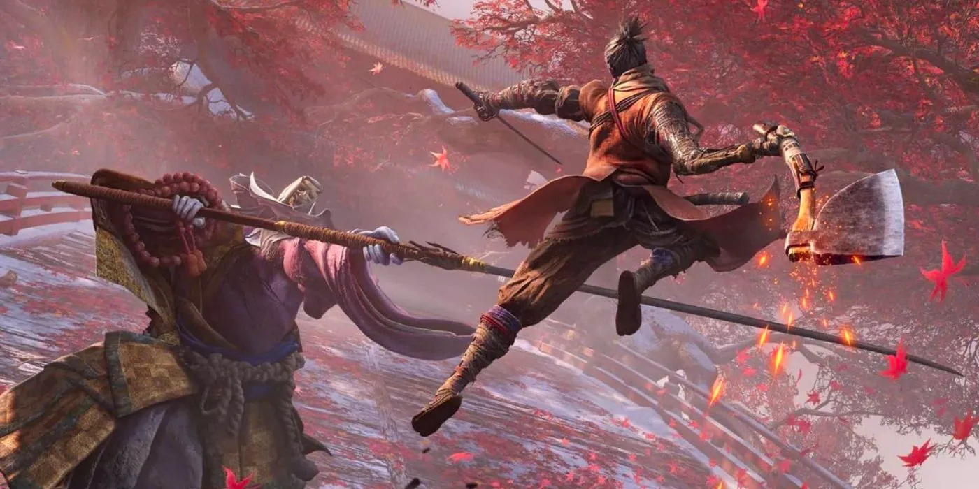 The titular protagonist in heated combat for one of Sekiro: Shadows Die Twice's boss fights. Image