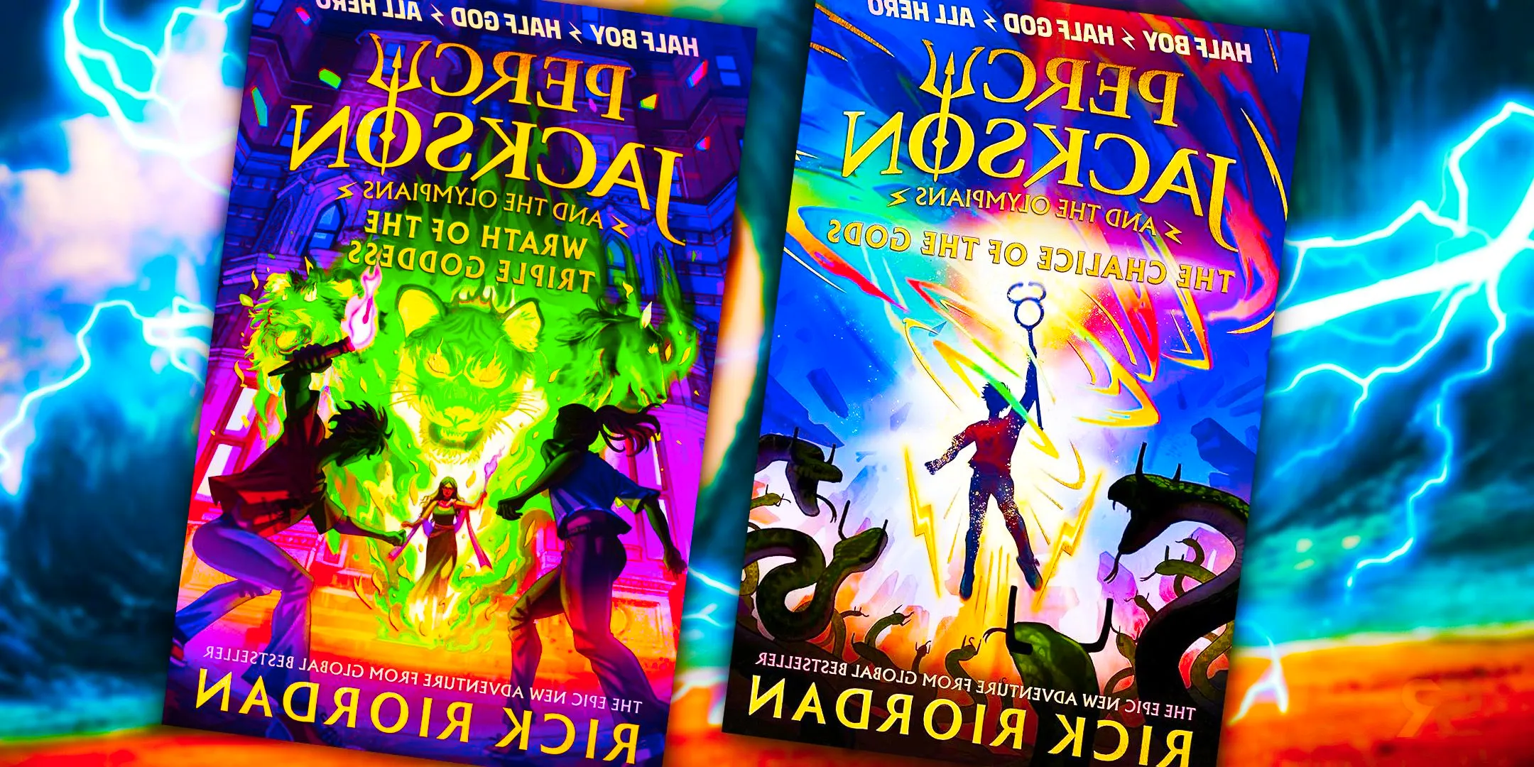 The UK covers of Percy Jackson & the Olympians' Chalice of the Gods and Wrath of the Triple Goddess by Rick Riordan Image