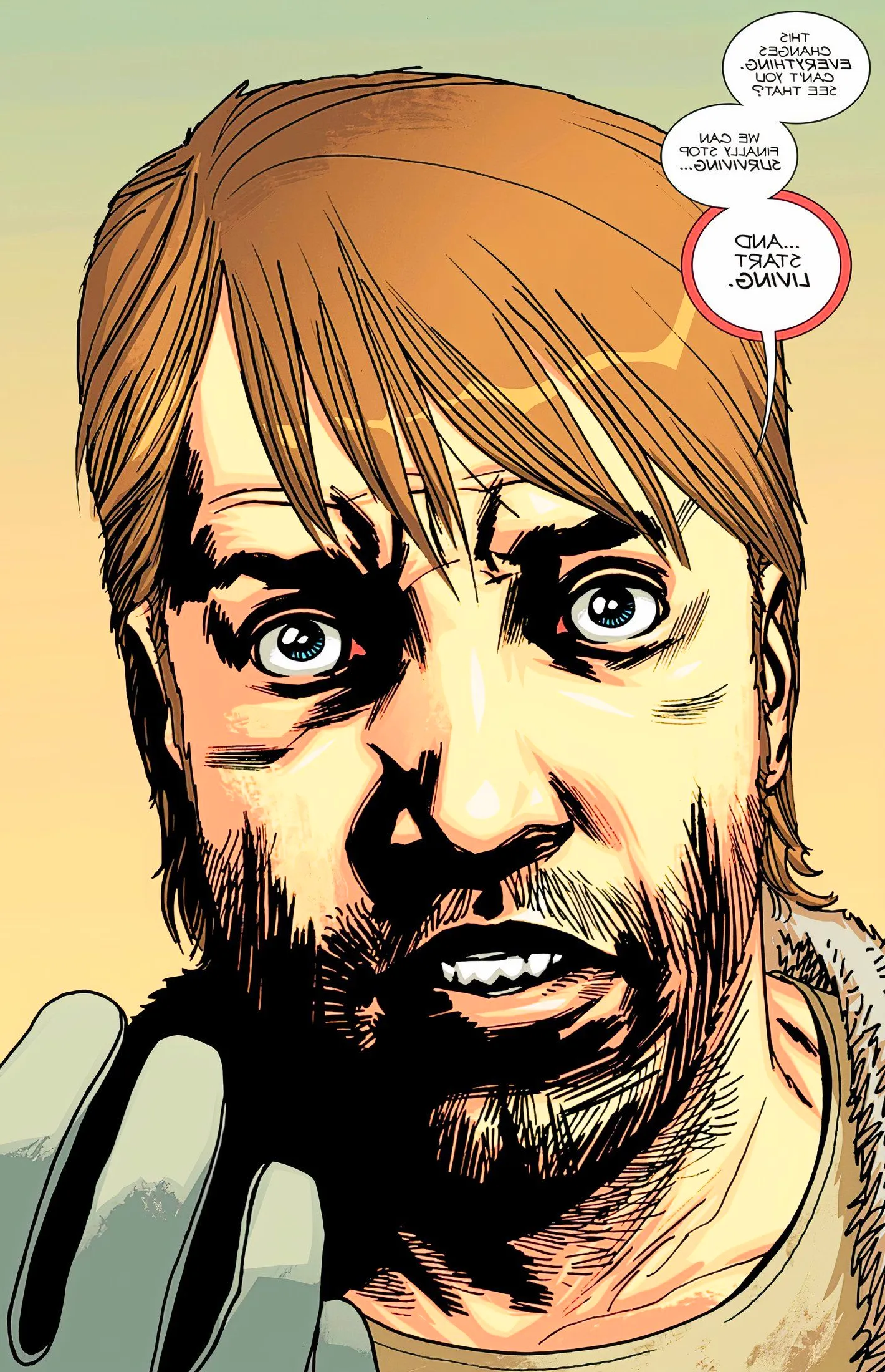 The Walking Dead Deluxe #96, Rick Grimes tells his group that they can finally stop surviving and start living Image