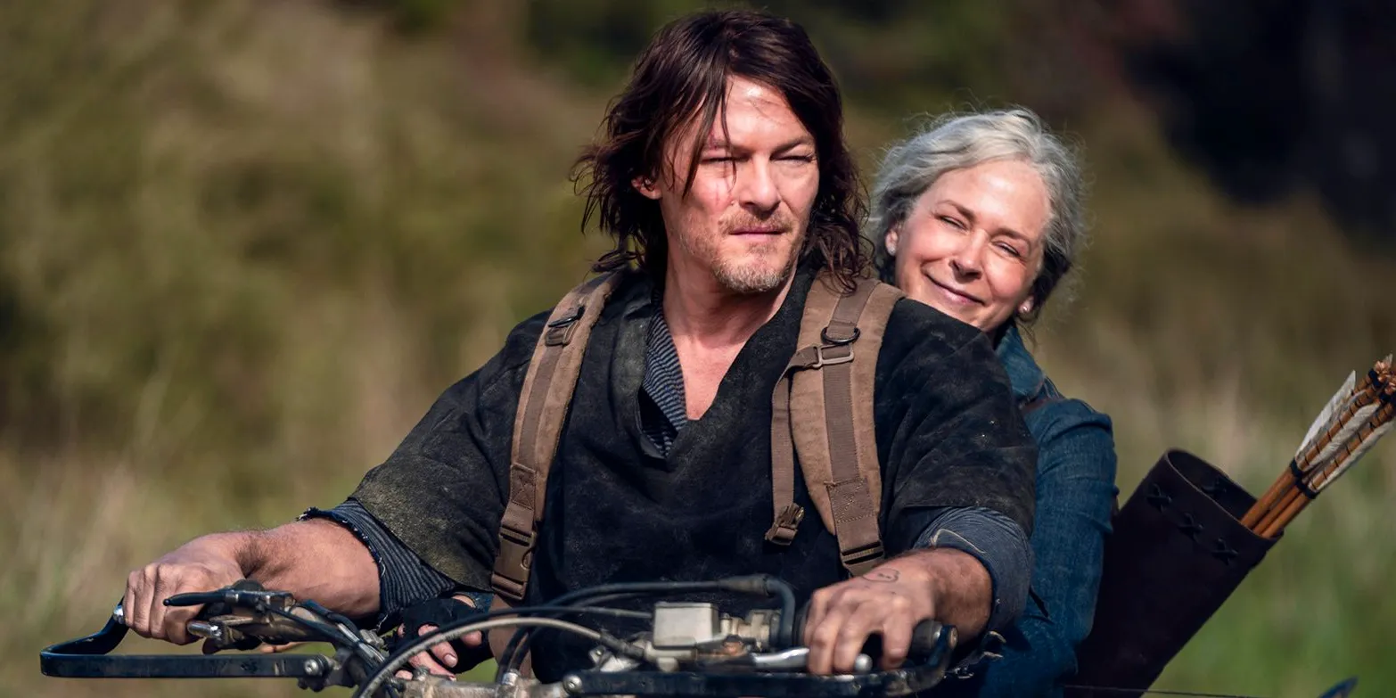 The Walking Dead's Carol and Daryl on a bike Image