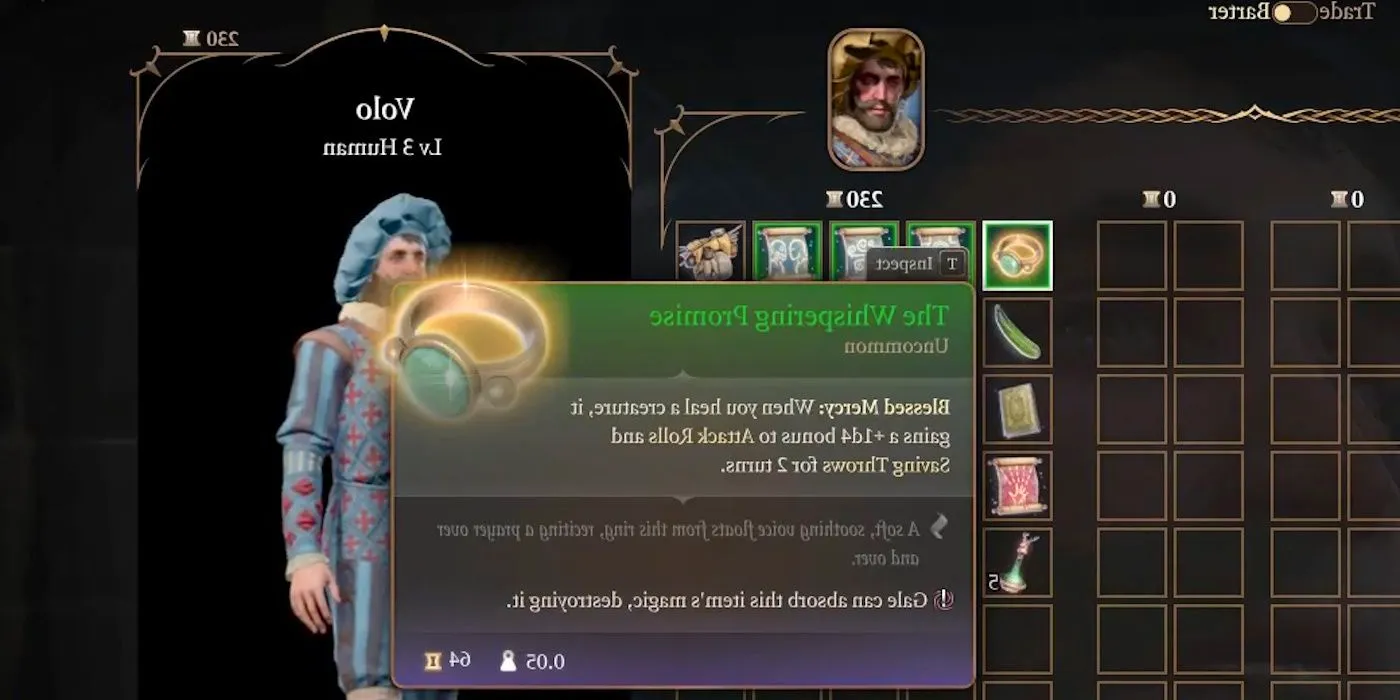 The Whispering Promise in Volo's trade window in Baldur's Gate 3. Image