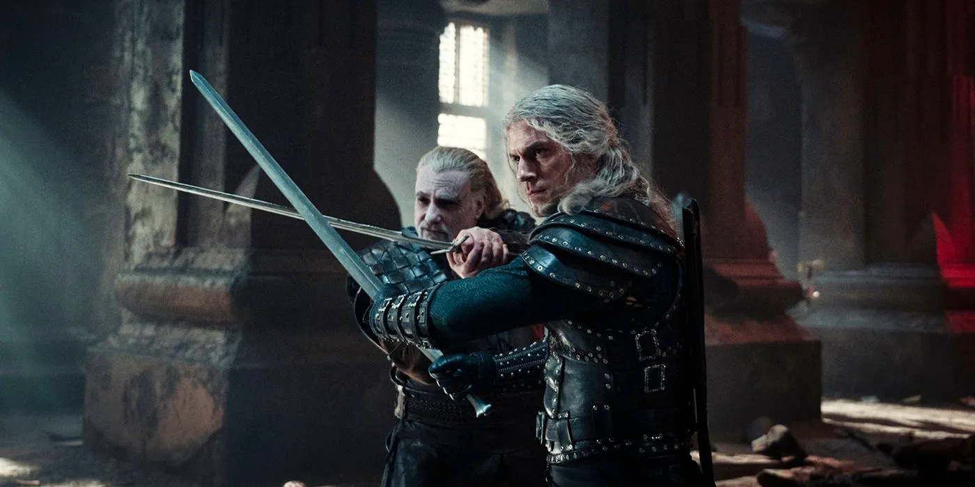 The Witcher season 2 Geralt Vesemir crossing swords Image