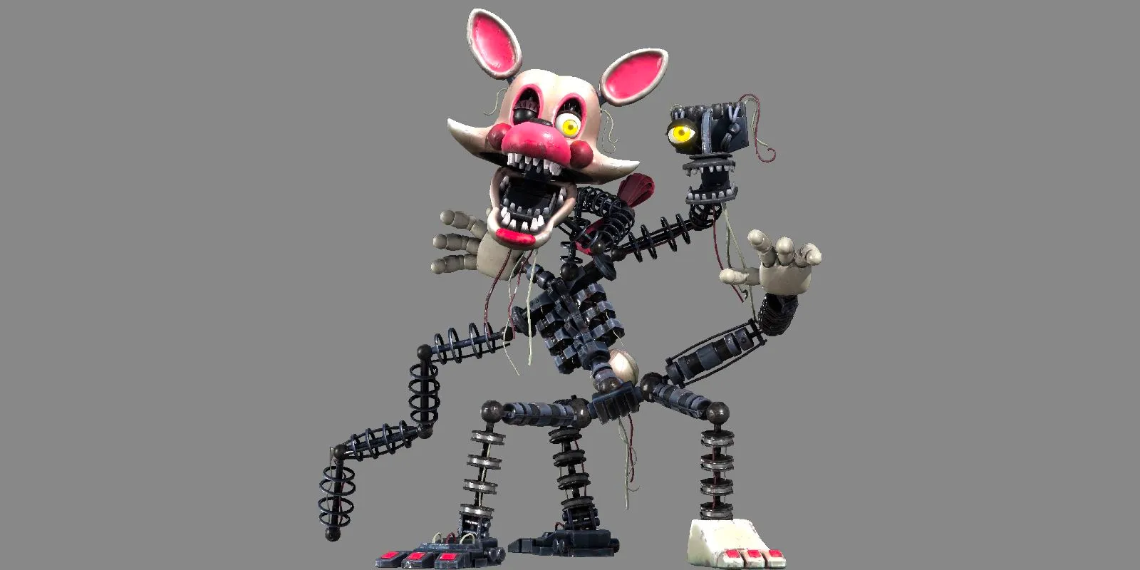 This image shows the Mangle animatronic smiling in Five Nights At Freddy's. Image