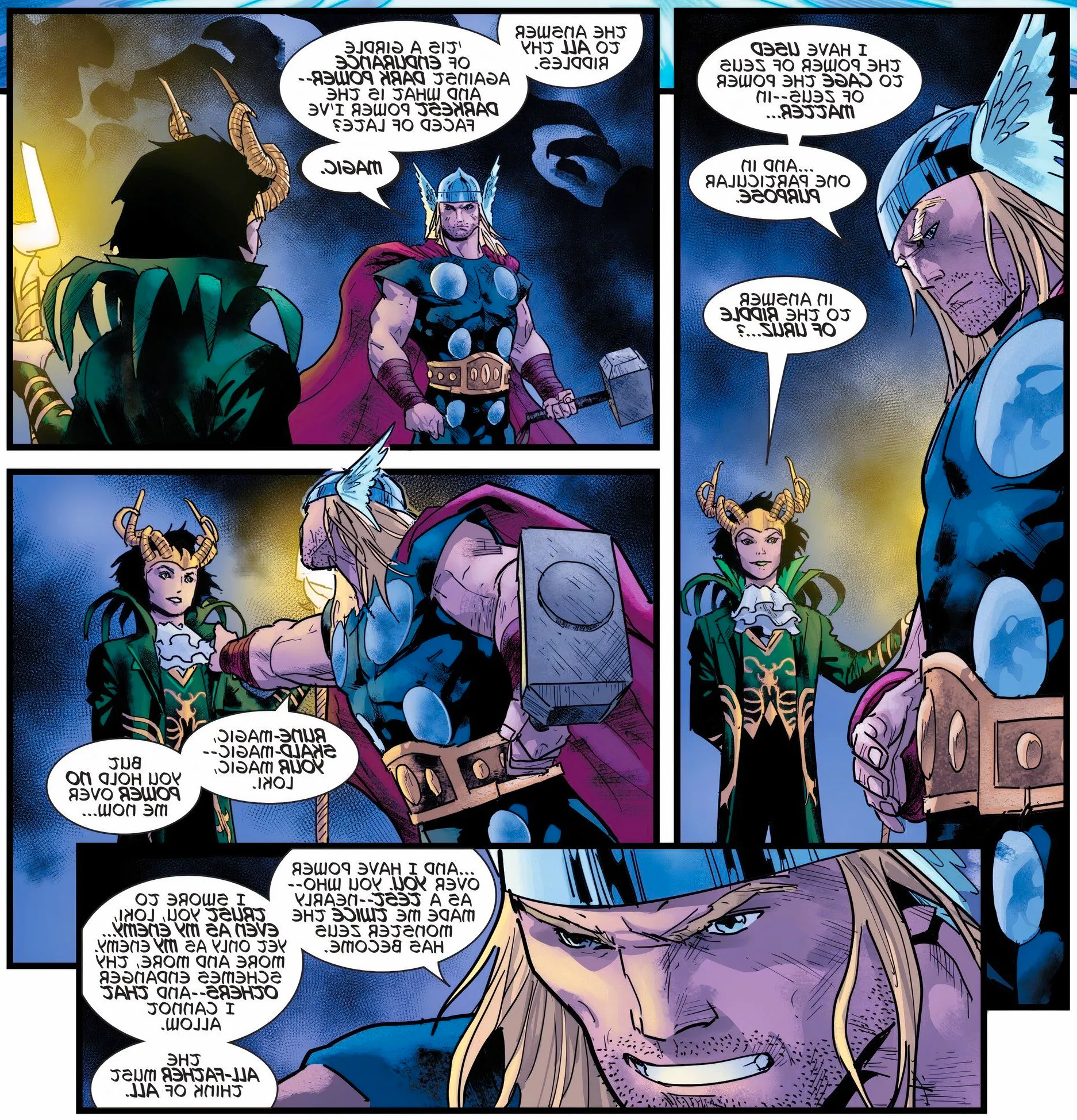 Thor chastises Loki for having made Thor endure the trials of worthiness. Image