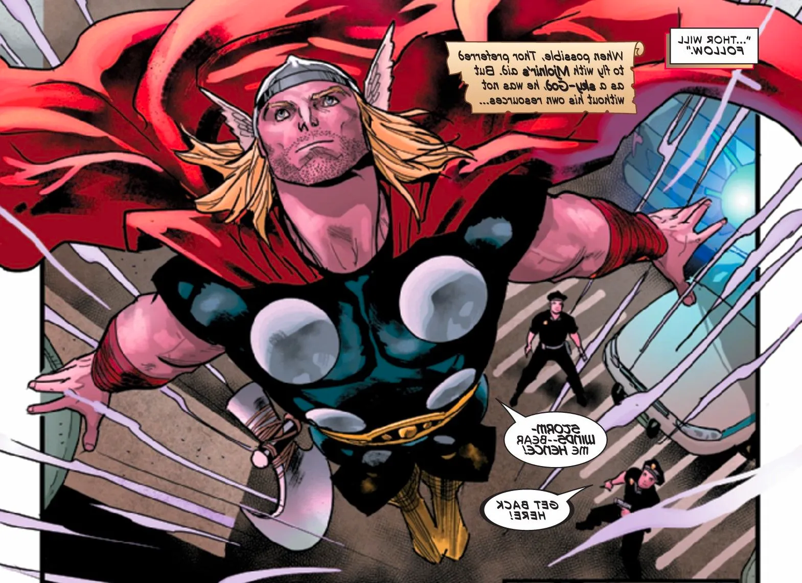 Thor flies without Mjolnir in Immortal Thor #16 Image