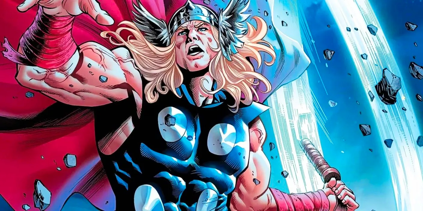 Thor shouting as he spins Mjolnir, getting ready to throw it at an opponent Image