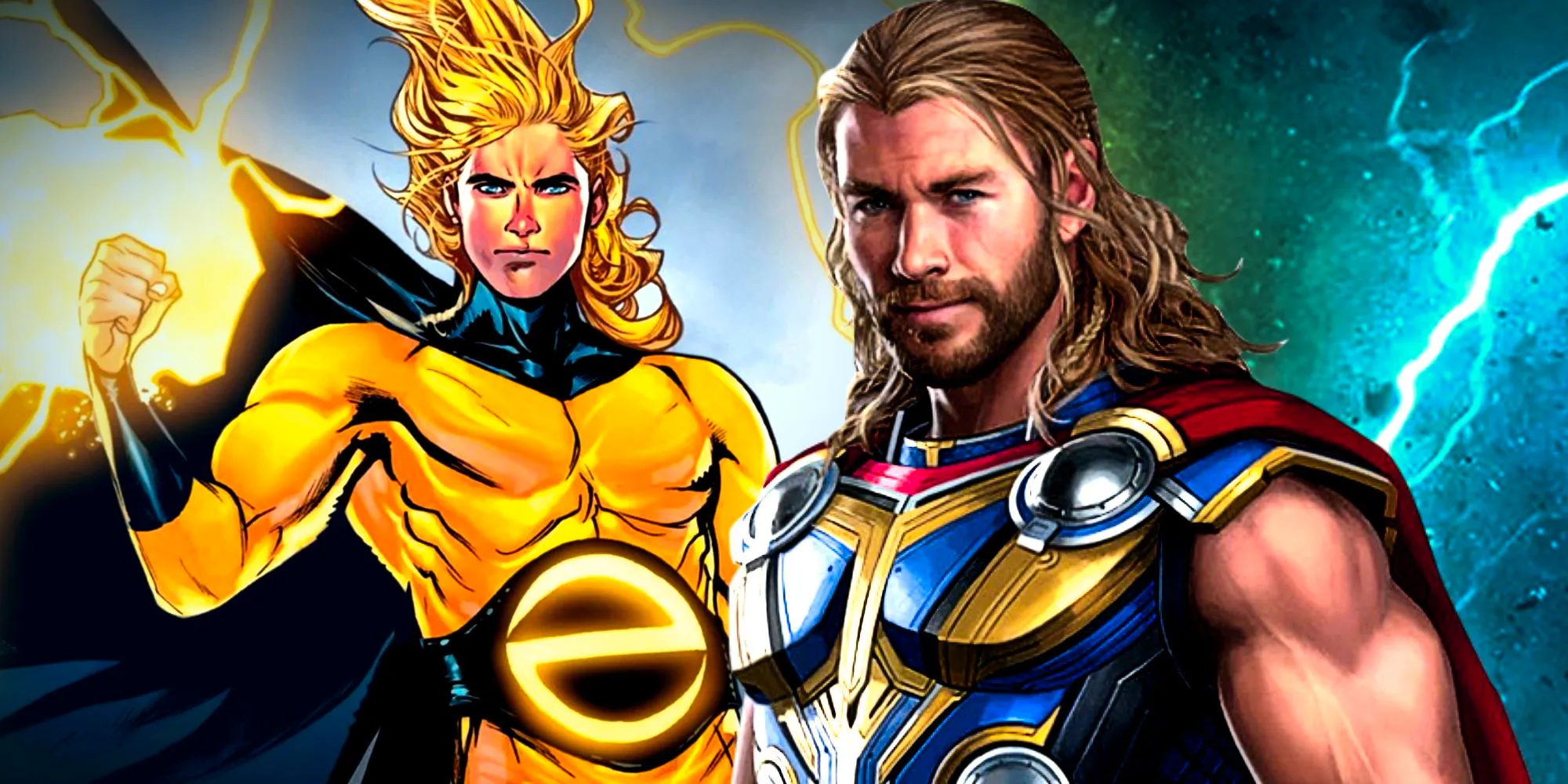 Thor wearing his Love and Thunder armor next to Sentry wearing his classic yellow costume in the comics Image