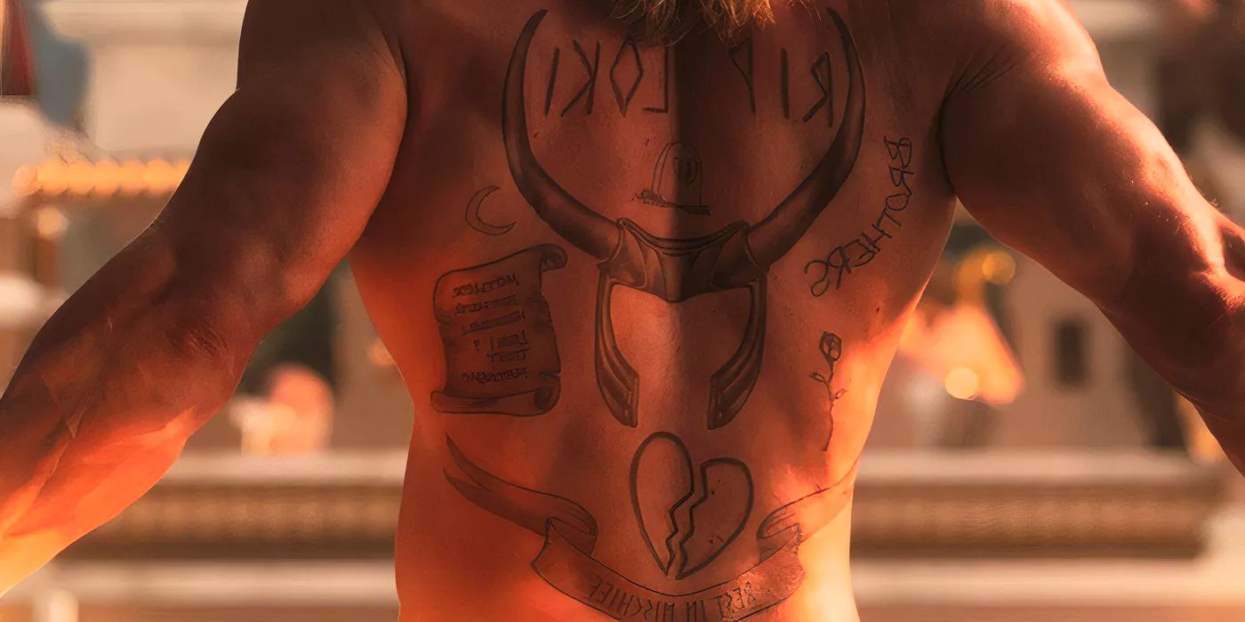 Thor's tattooed back in Thor Love and Thunder Image