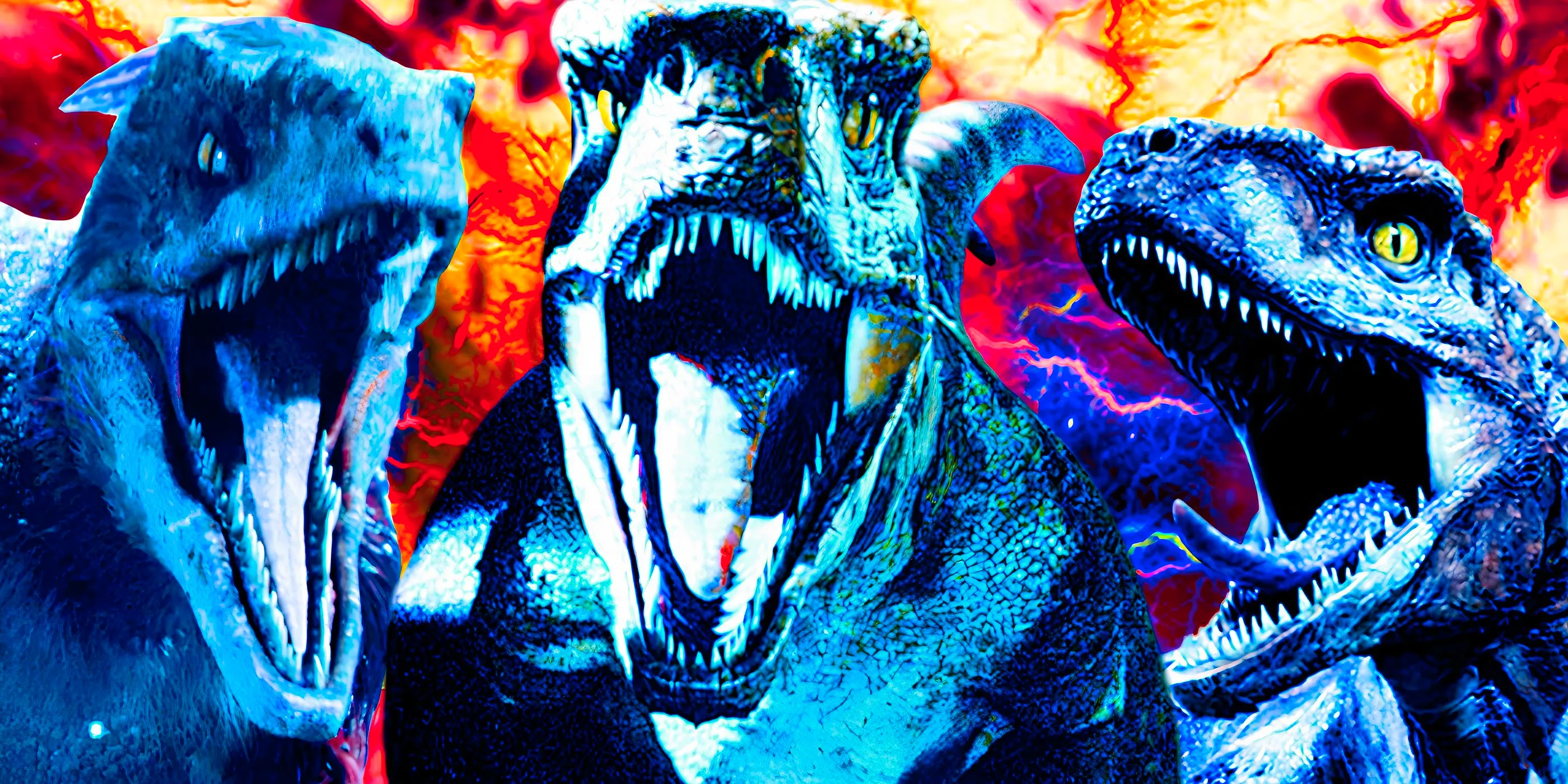 Three dinosaurs from Jurassic Park roaring Image