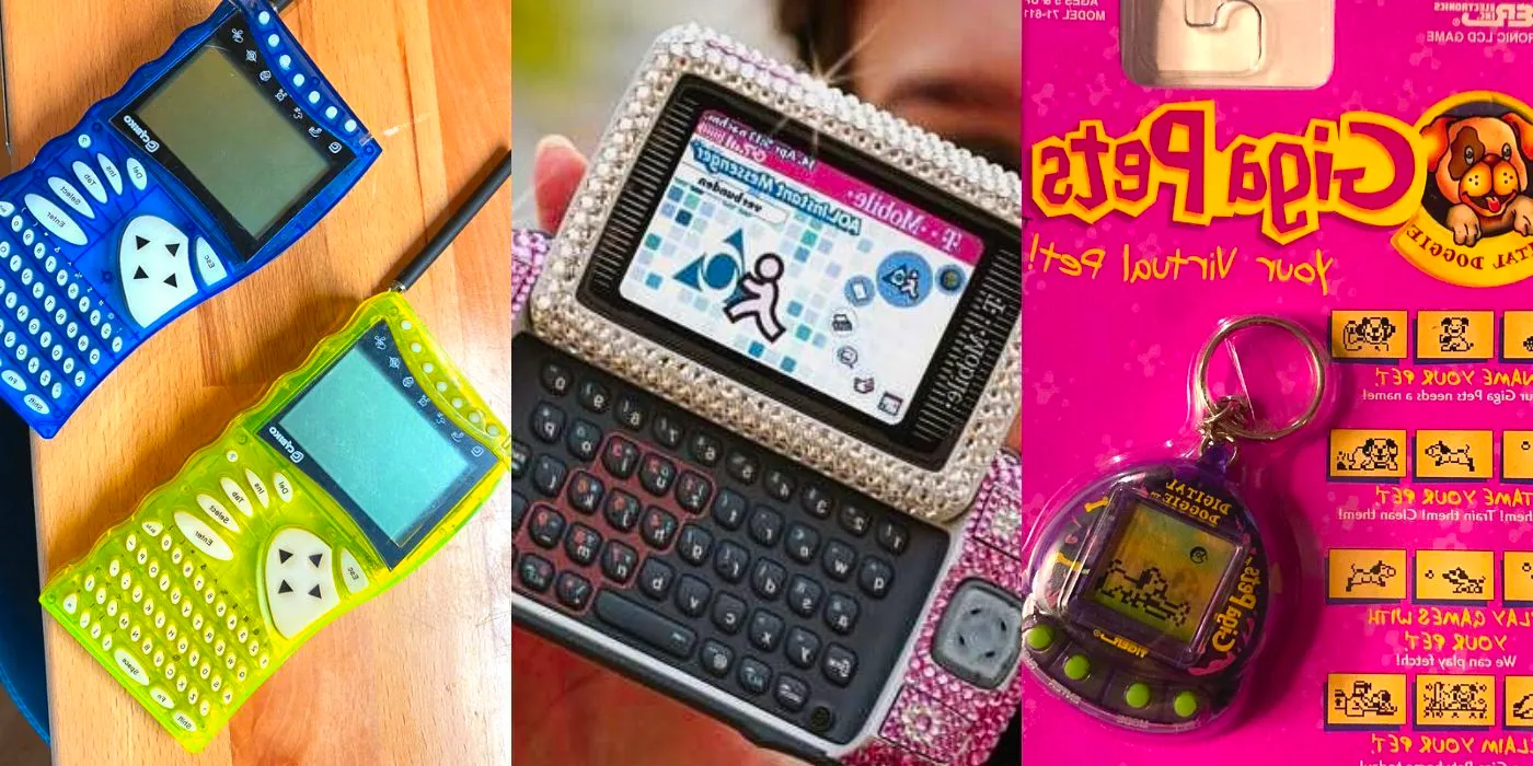 Three split images of gadgets from the 2000s Image