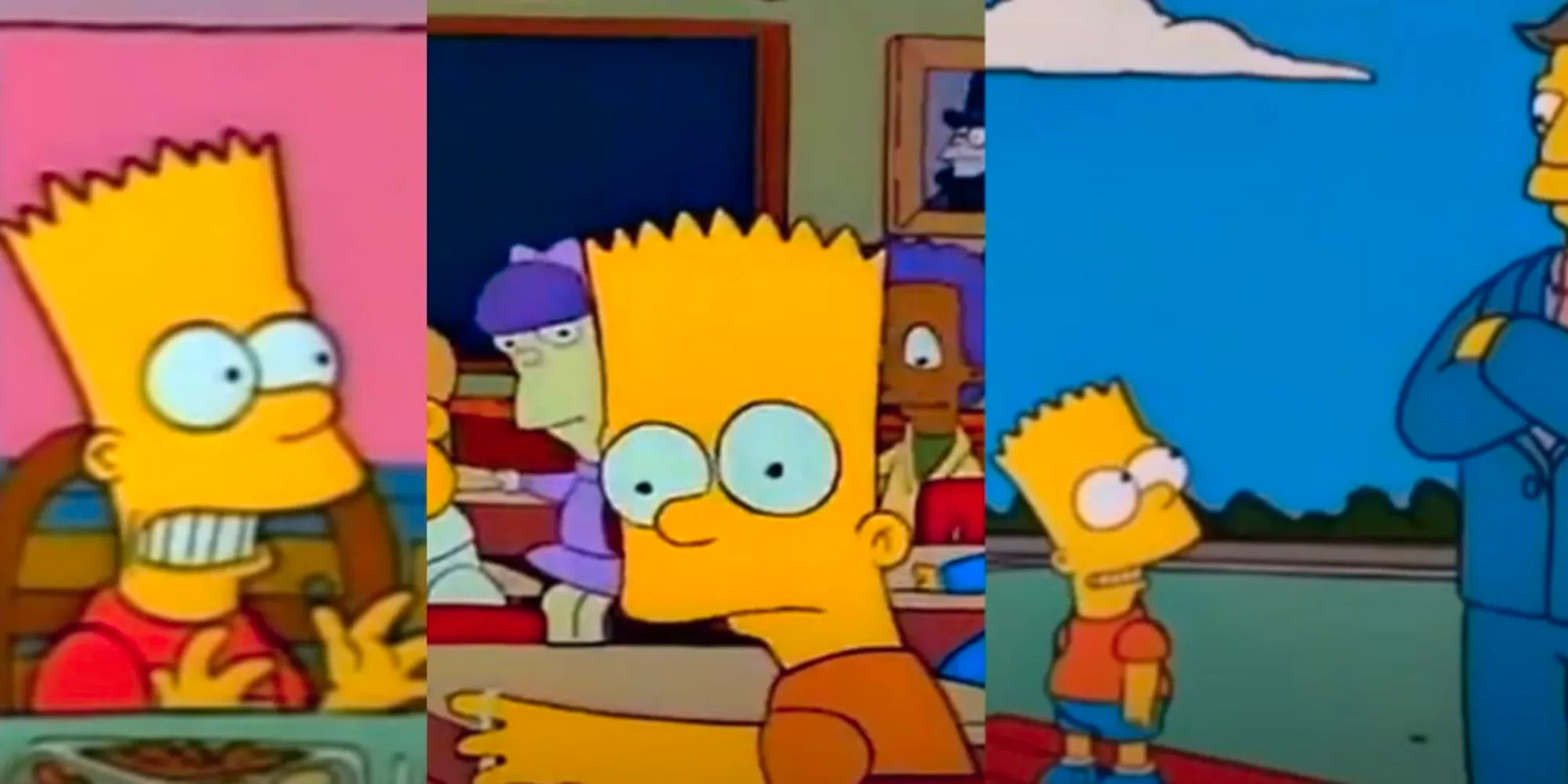 Three split screen images of Bart in The Simpsons Image