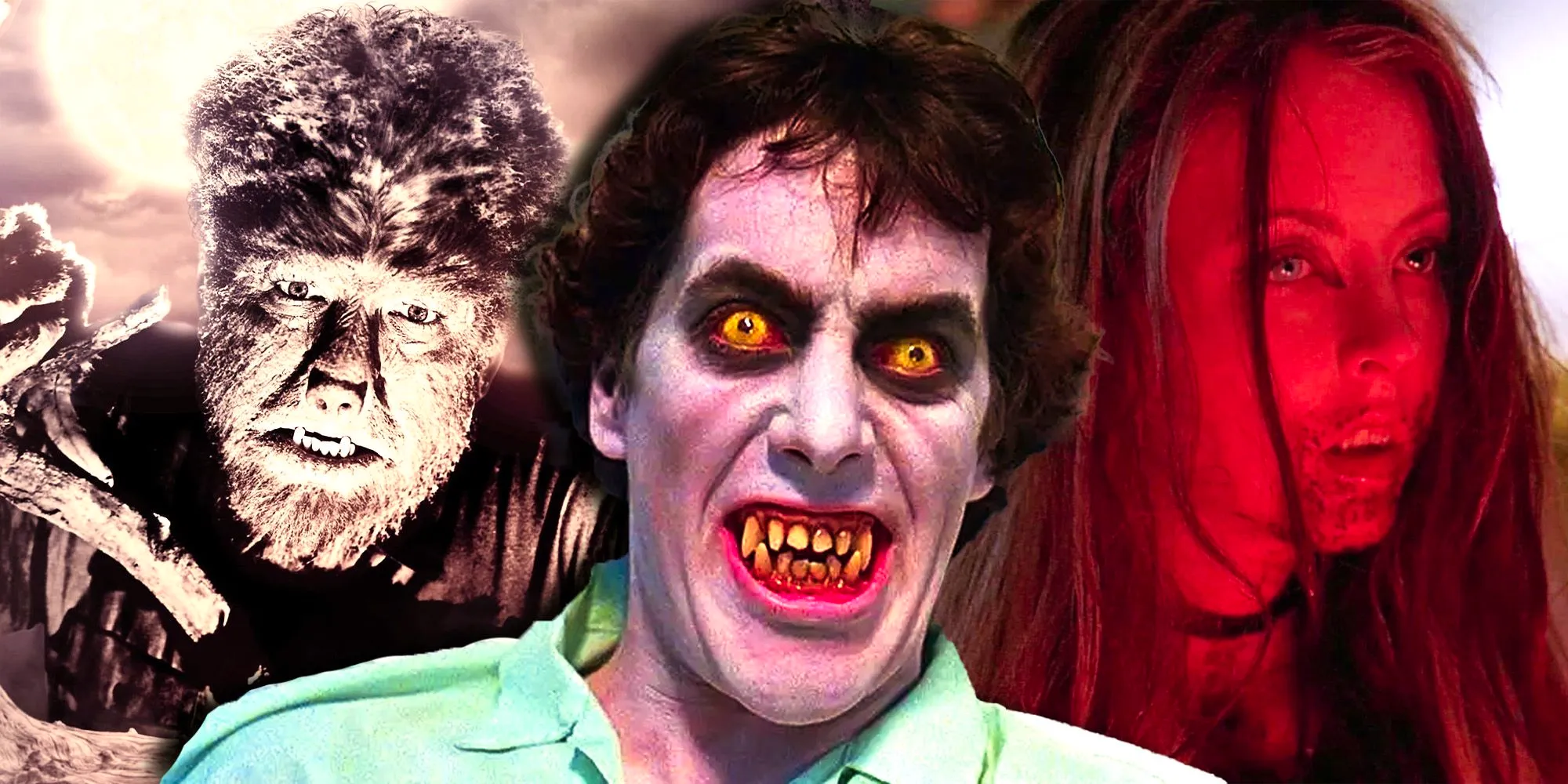 Three werewolves from Ginger Snaps, An American Werewolf in London, and The Wolf Man Image