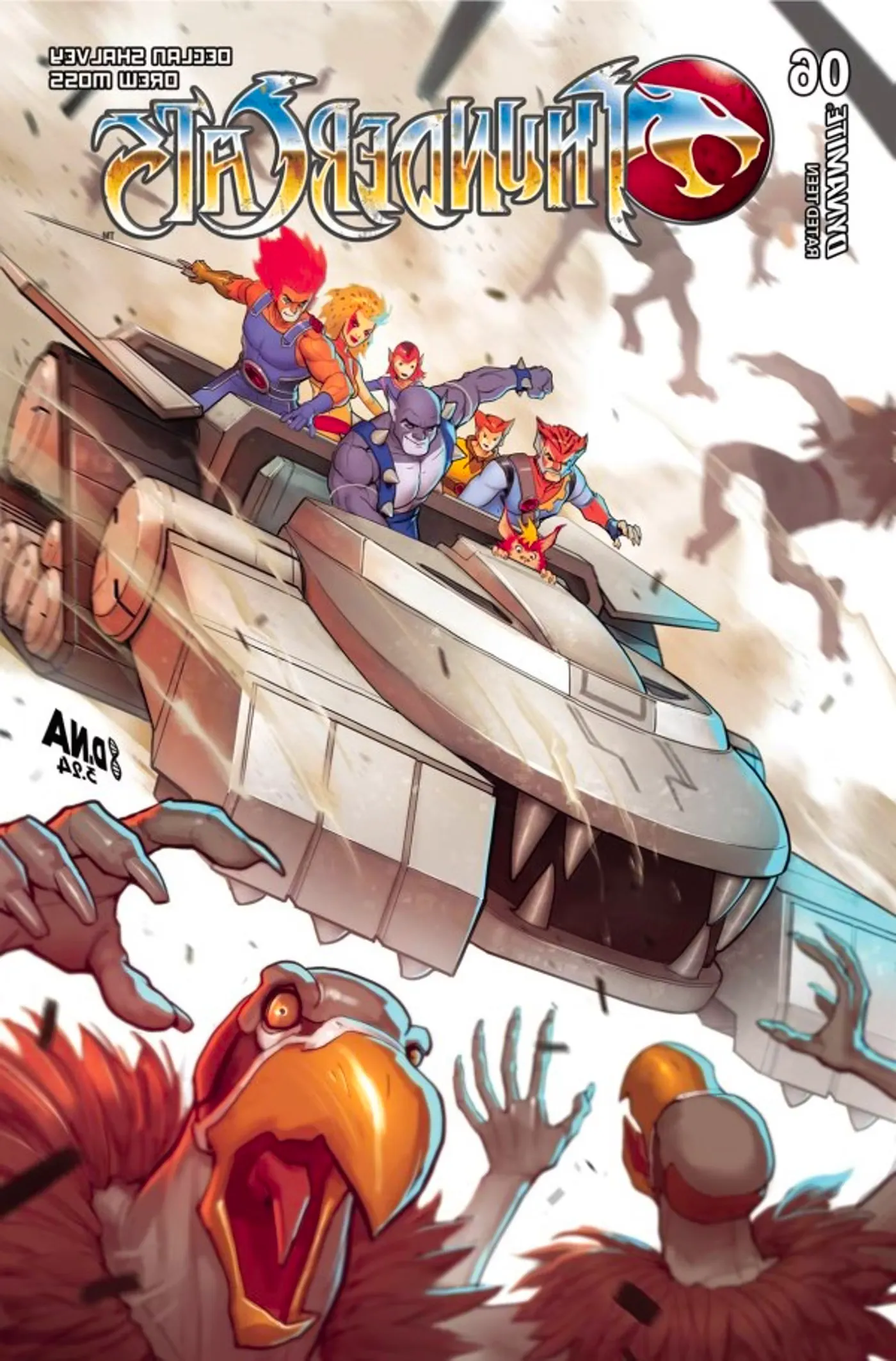 Thundercats #6 cover, featuring the team riding the Thundertank. Image