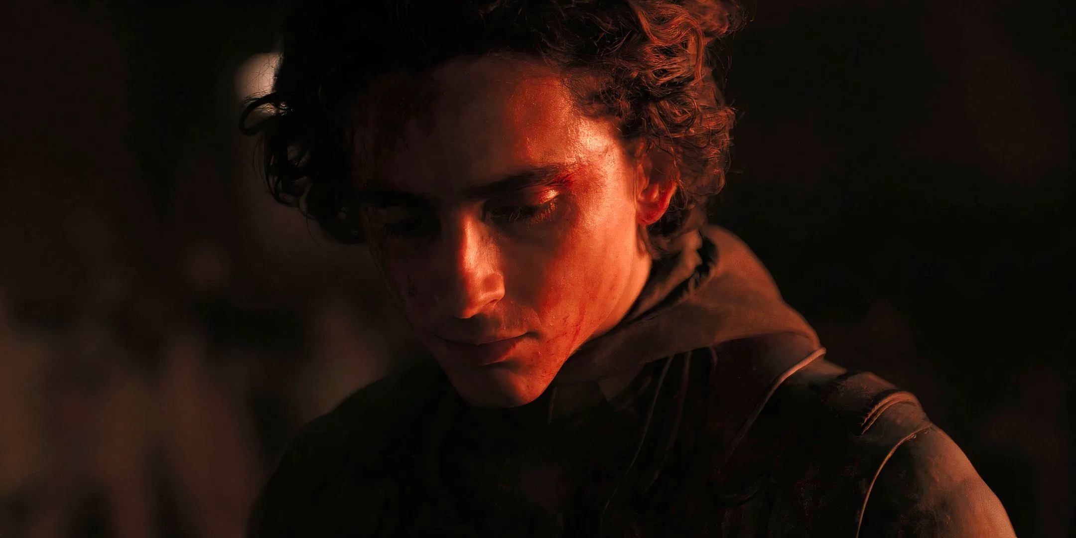 Timothée Chalamet as Paul Atreides looking downward in Dune 2's ending Image