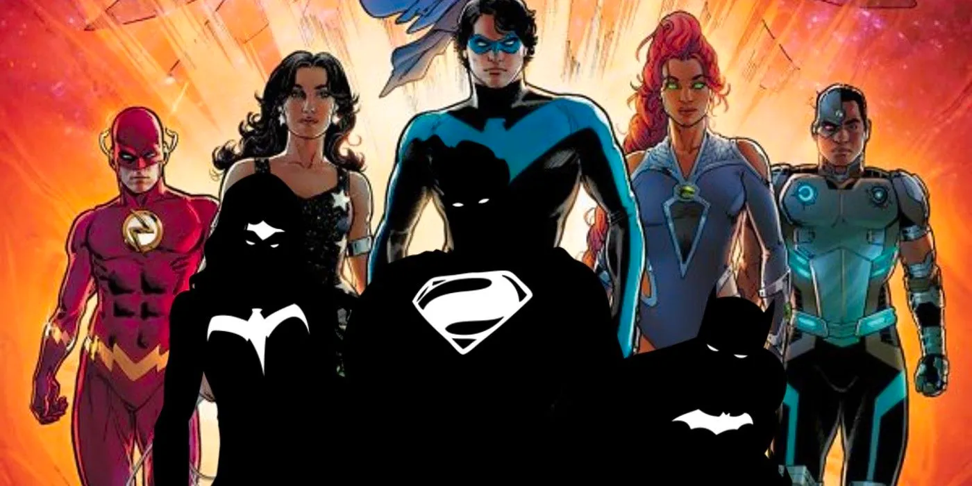 Titans 2023 cover with Justice League DC Comics Trinity silhouette Image