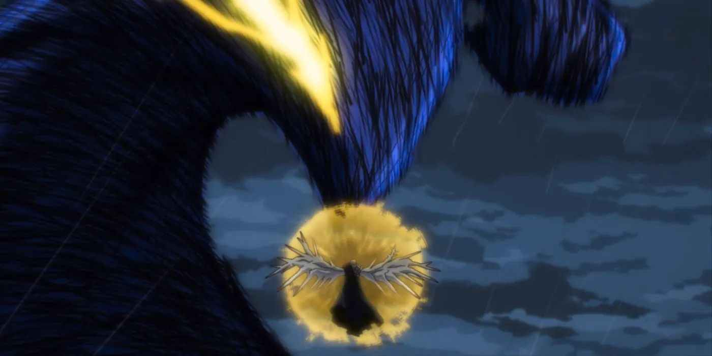 Tokoyami delivers an extremely powerful attack with Dark Shadow to All for One. Image