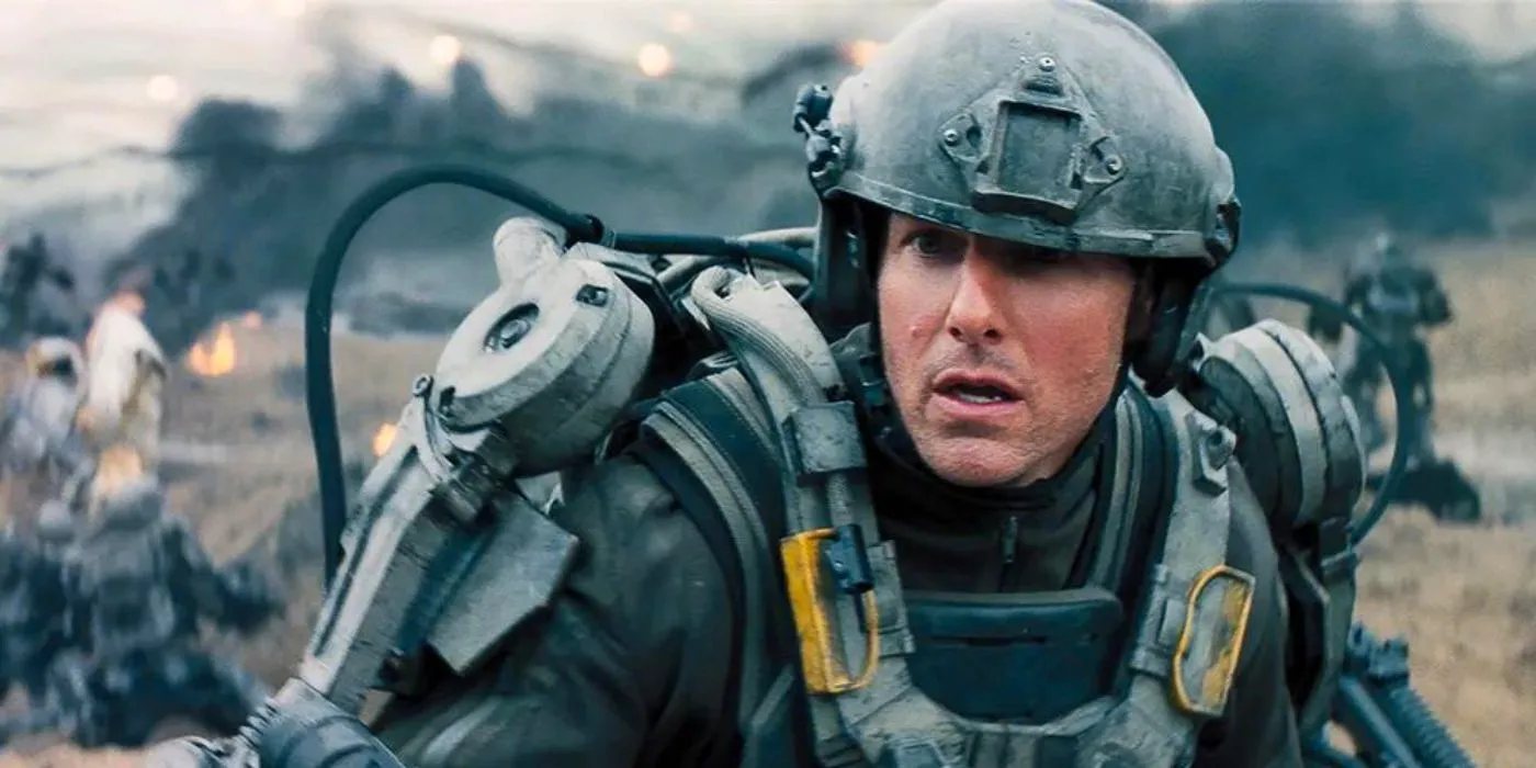 Tom Cruise as Major William Cage is shell shocked by the horrors of war in 2014's Edge of Tomorrow Image